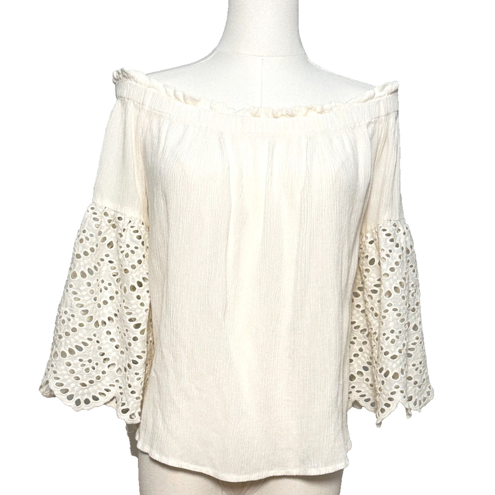 1. State Peasant Off Shoulder Eyelet Sleeve Flowy Boho Top Large